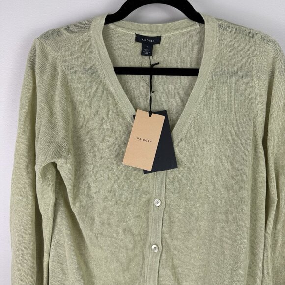 Halogen Sage Green Linen Blend Lightweight Cardigan Sweater Small NWT Nordstrom - Picture 6 of 8